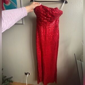 Red Sequin Strapless Dress